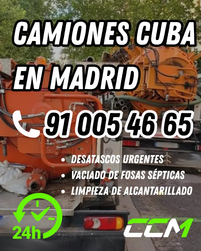 Camiones cuba en Madrid para desatascos, vaciado de fosas y limpieza de alcantarillado